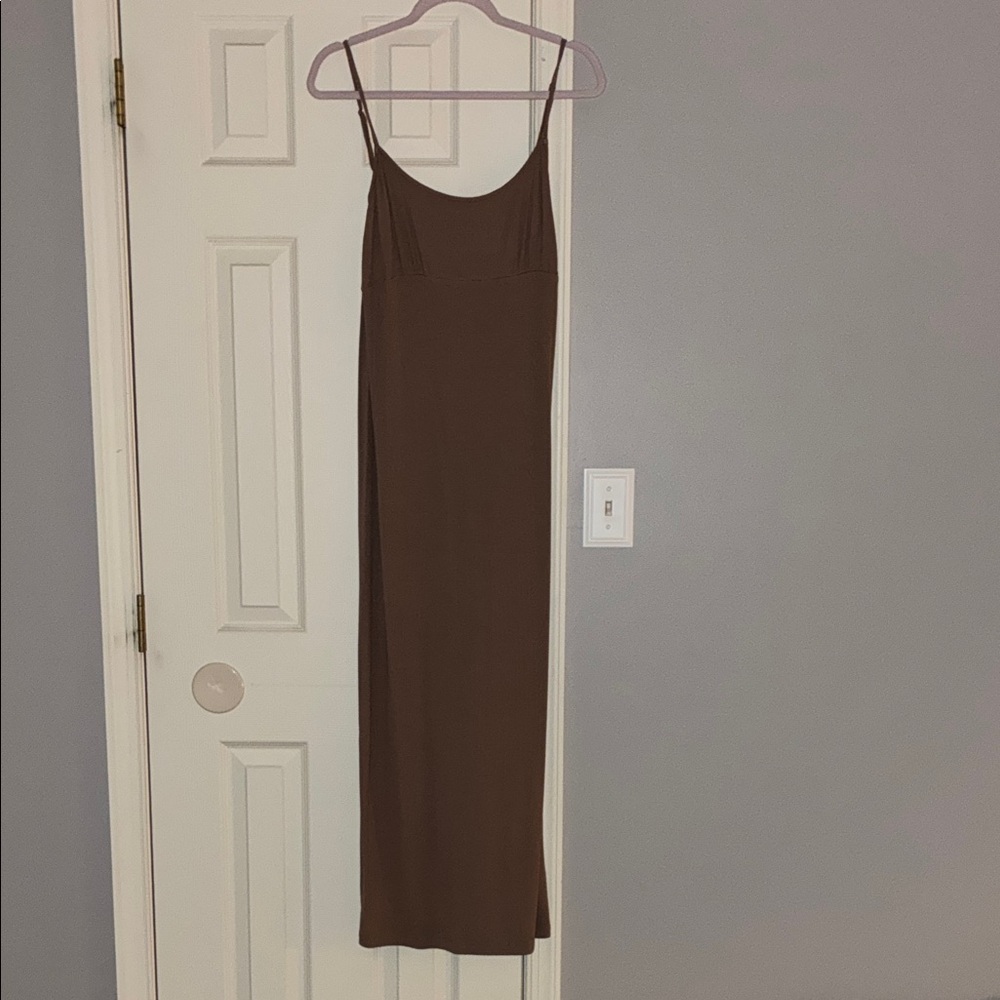 Brown Slip Maxi Dress with Spaghetti Straps